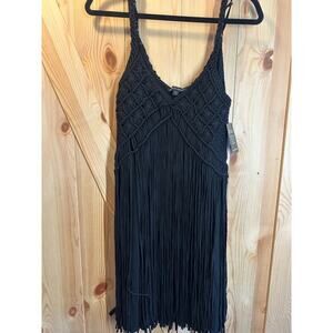 NWT Boston Proper Black Macrame Fringe Dress - Size XL